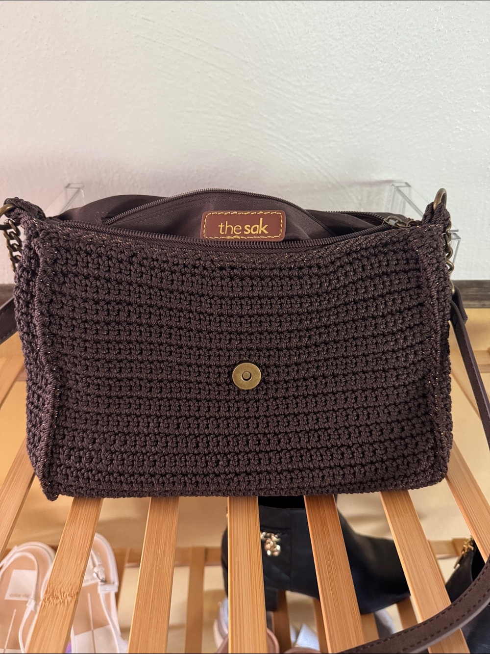 The Sak Dark Brown Crochet Shoulder Bag - The Sak